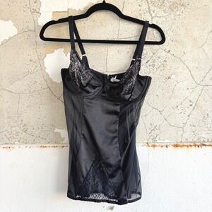 Victorias Secret Bustier Corset Top Black Satin Mesh Lace Lingerie 36C Going Out